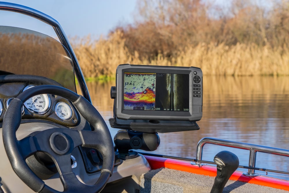 a fish finder displaying info on a boat