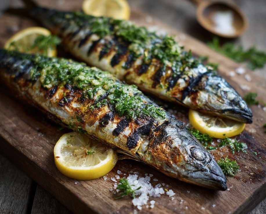 Grilled Mackerel with Garlic & Lemon