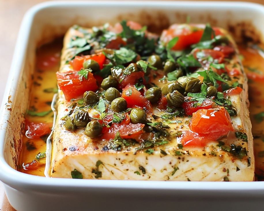 Baked Swordfish with Capers and Tomatoes