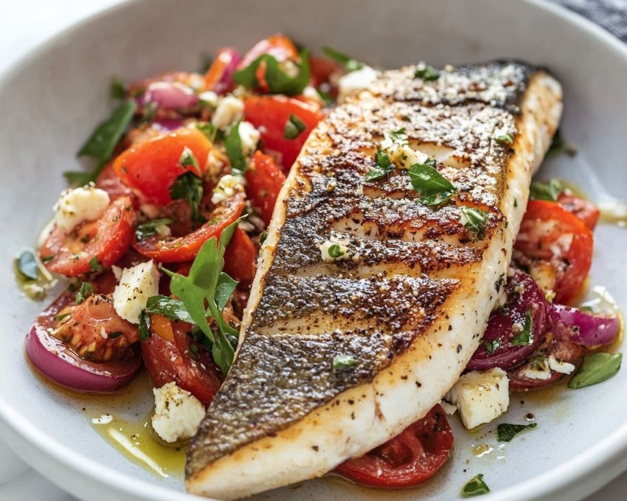 Buttery Barramundi with Tomato-Feta Salad