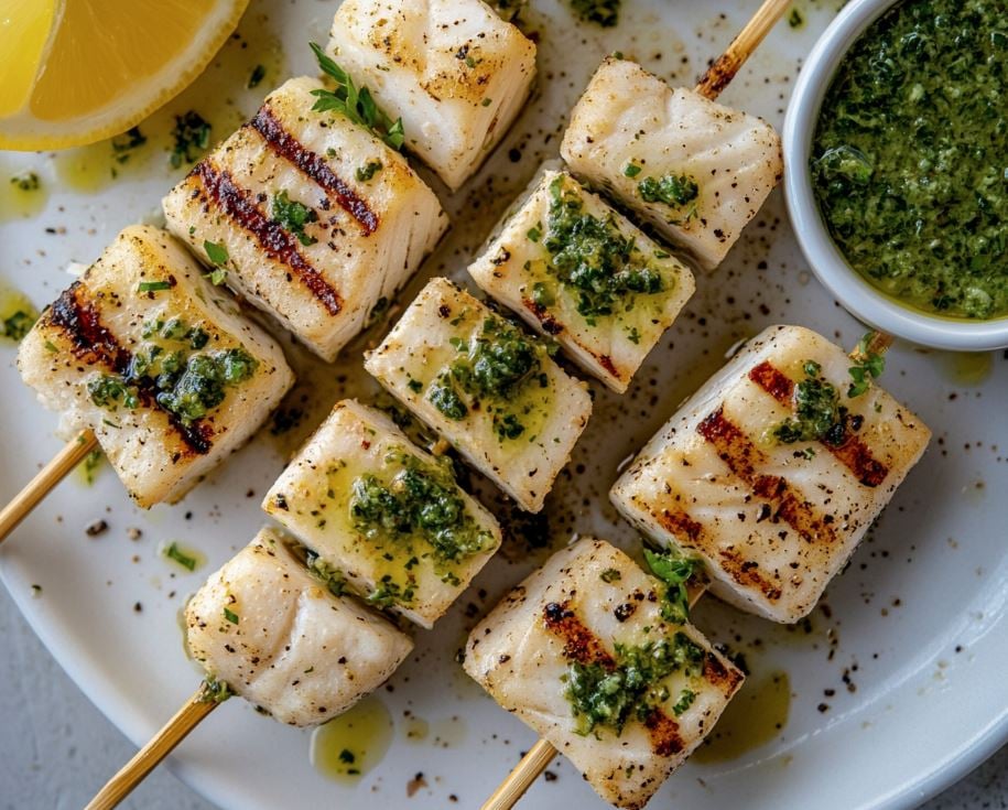 Grilled Swordfish Skewers with Italian Salsa Verde