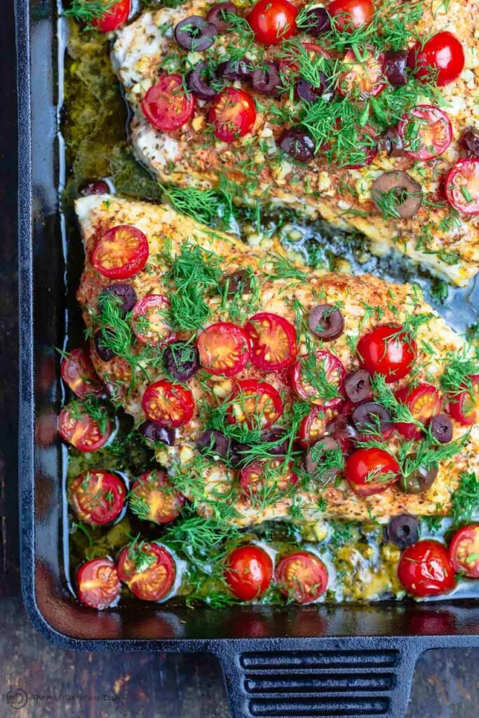 Mediterranean-Style Baked Grouper with Tomatoes and Olives