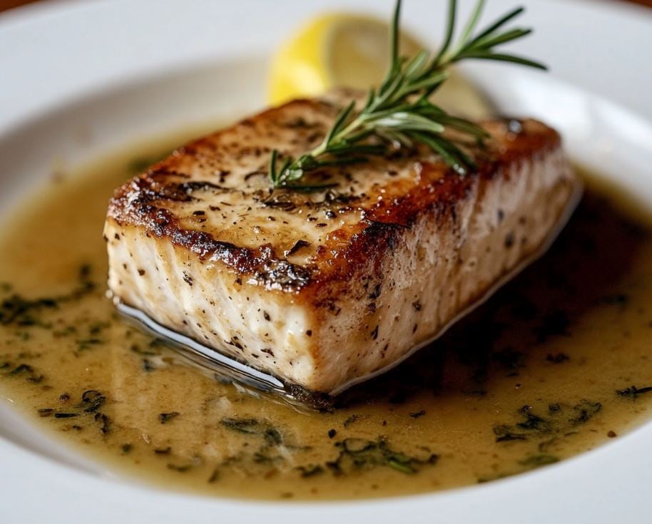 Seared Swordfish with Lemon and Wine Rosemary Sauce