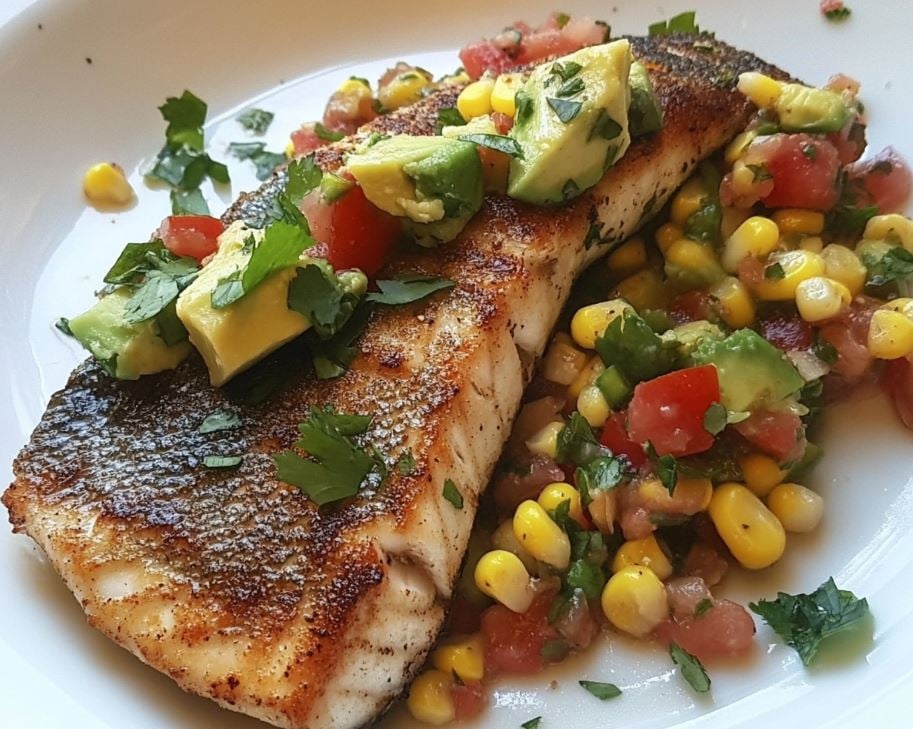 Spicy Barramundi with Avocado and Corn Salsa