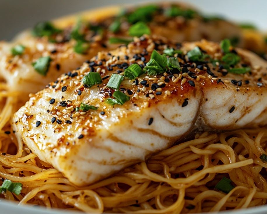 White Fish with Sesame Noodles