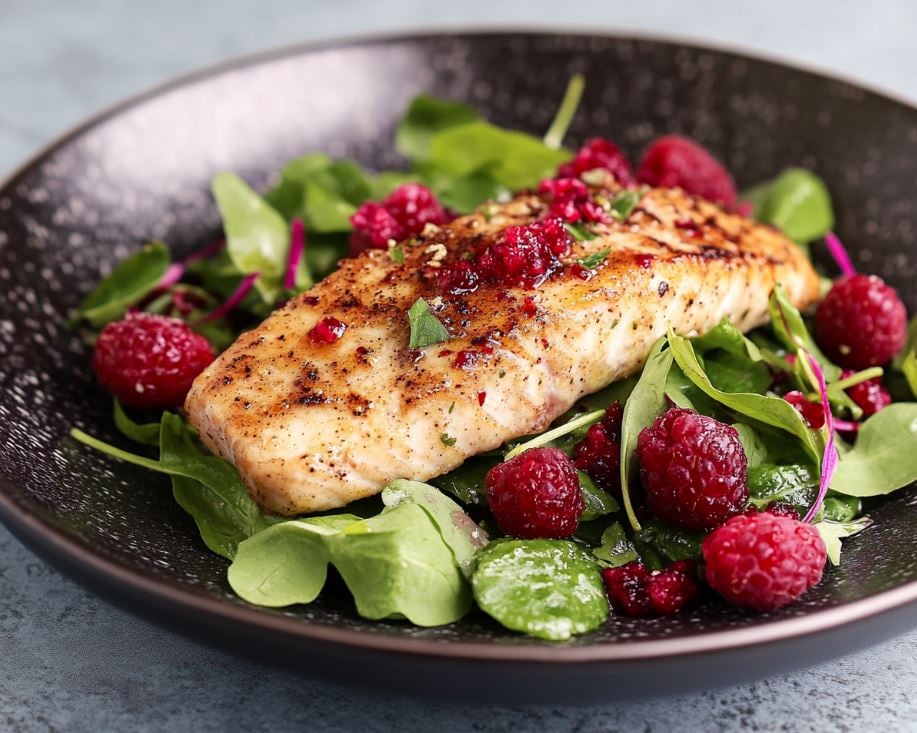 Spiced Basa with Raspberry Salad