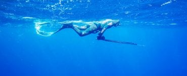 a man spearfishing a reef