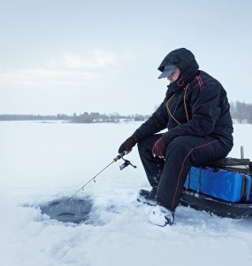 ice fishing sled on a lake