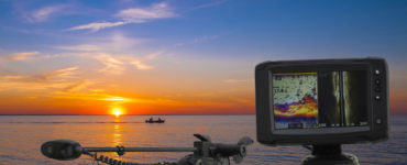 depth finder fish finder mounted on a boat