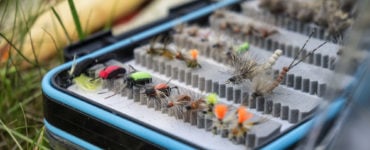 a fly box for fly fishing full of flies