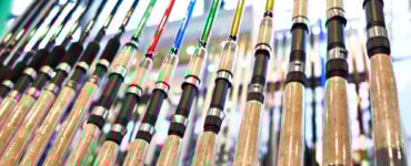 graphite fishing rods on display in a store