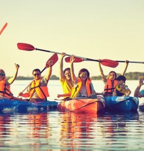 happy group of kayakers