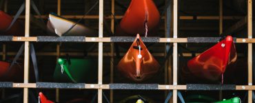 kayaks on a storage rack